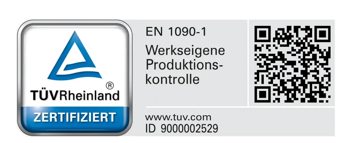 TÜV Rheinland zertifiziert: EN 1090-1, Werkseigene Produktionskontrolle (Fertigungspartner Forster Stahl- und Anlagenbau GmbH)